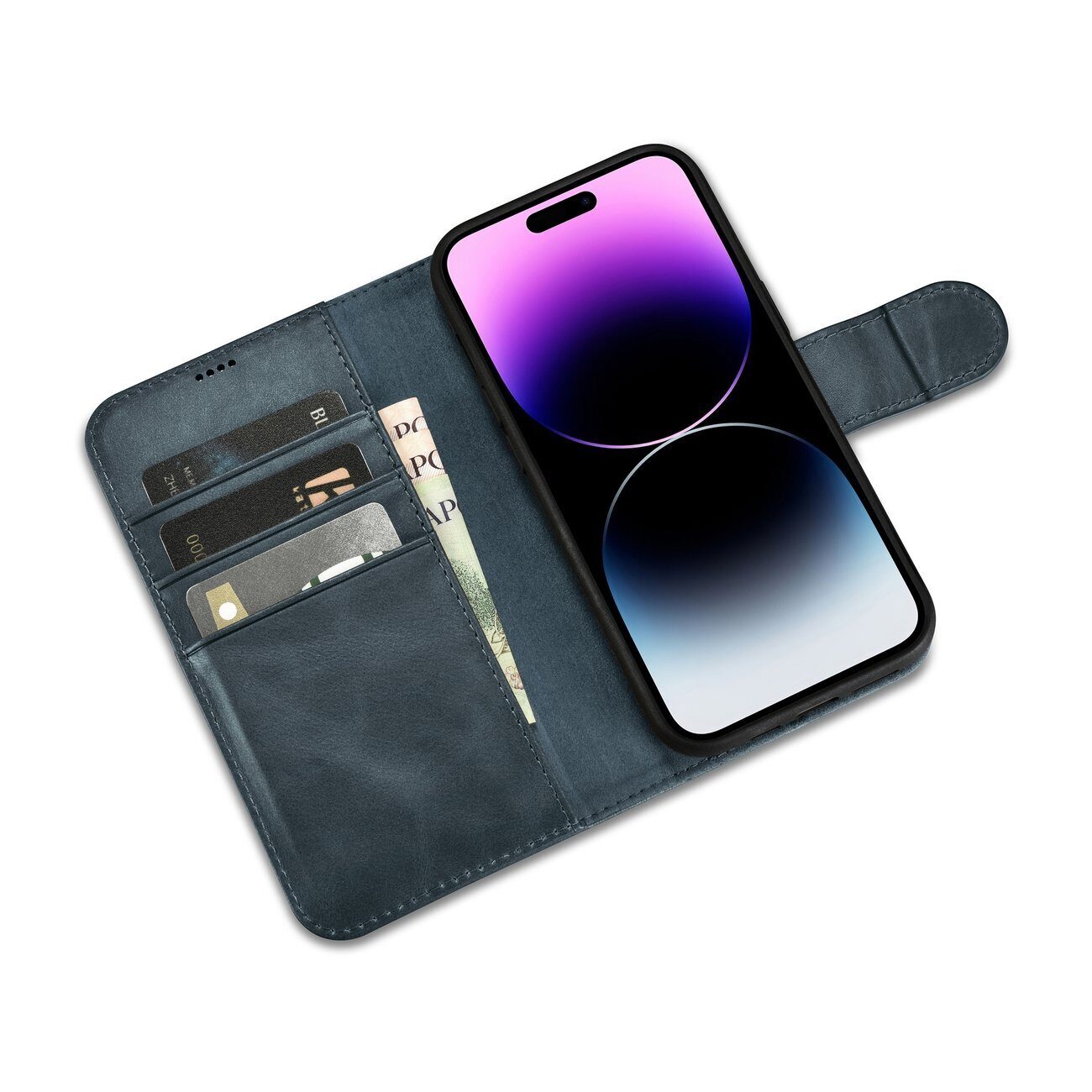 iCarer Oil Wax Wallet Case 2in1 Cover iPhone 14 Pro Anti-RFID Leather Flip Case Blue (WMI14220722-BU) - imagine 9