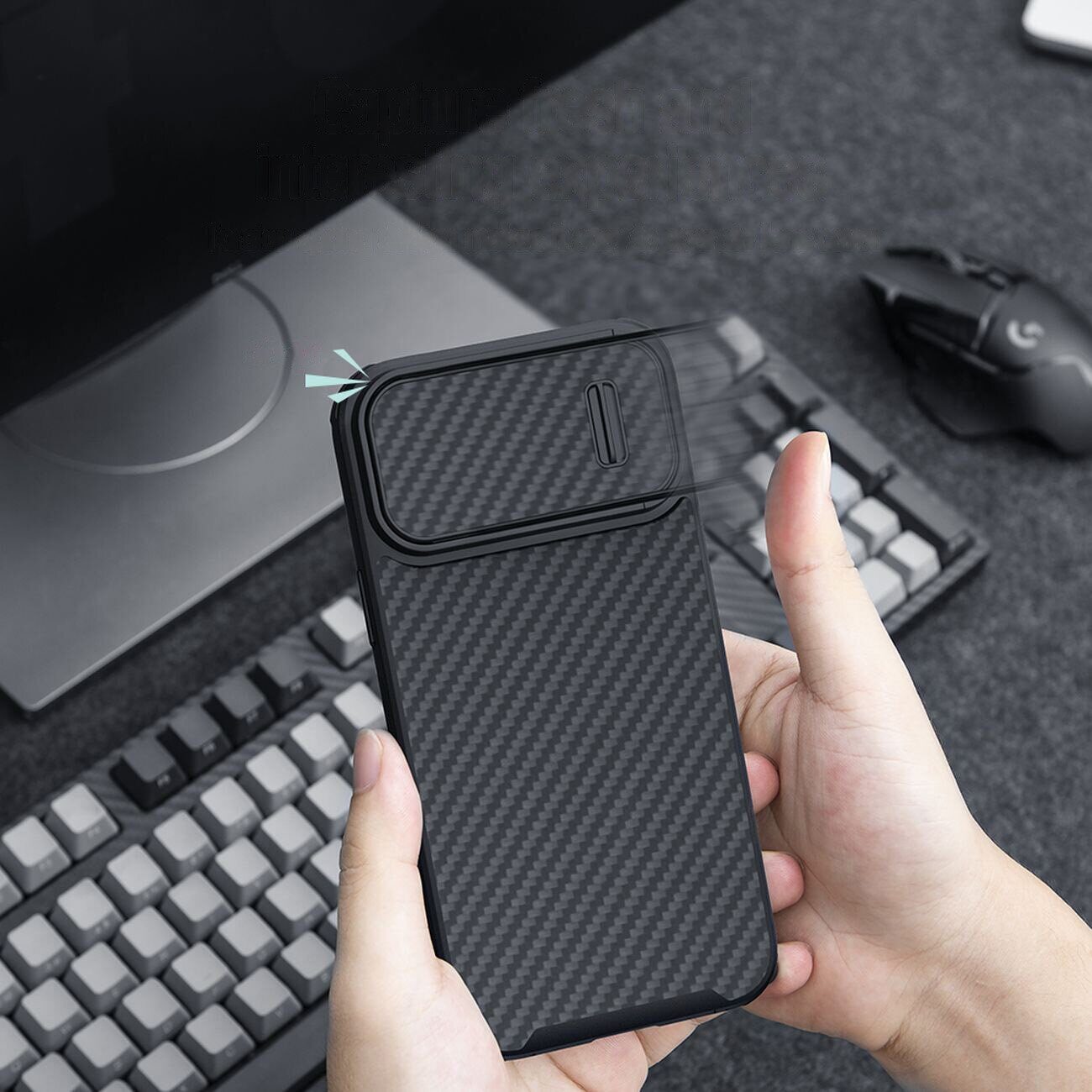 Nillkin Synthetic Fiber S Case iPhone 14 Pro Max case with camera cover, black - imagine 10