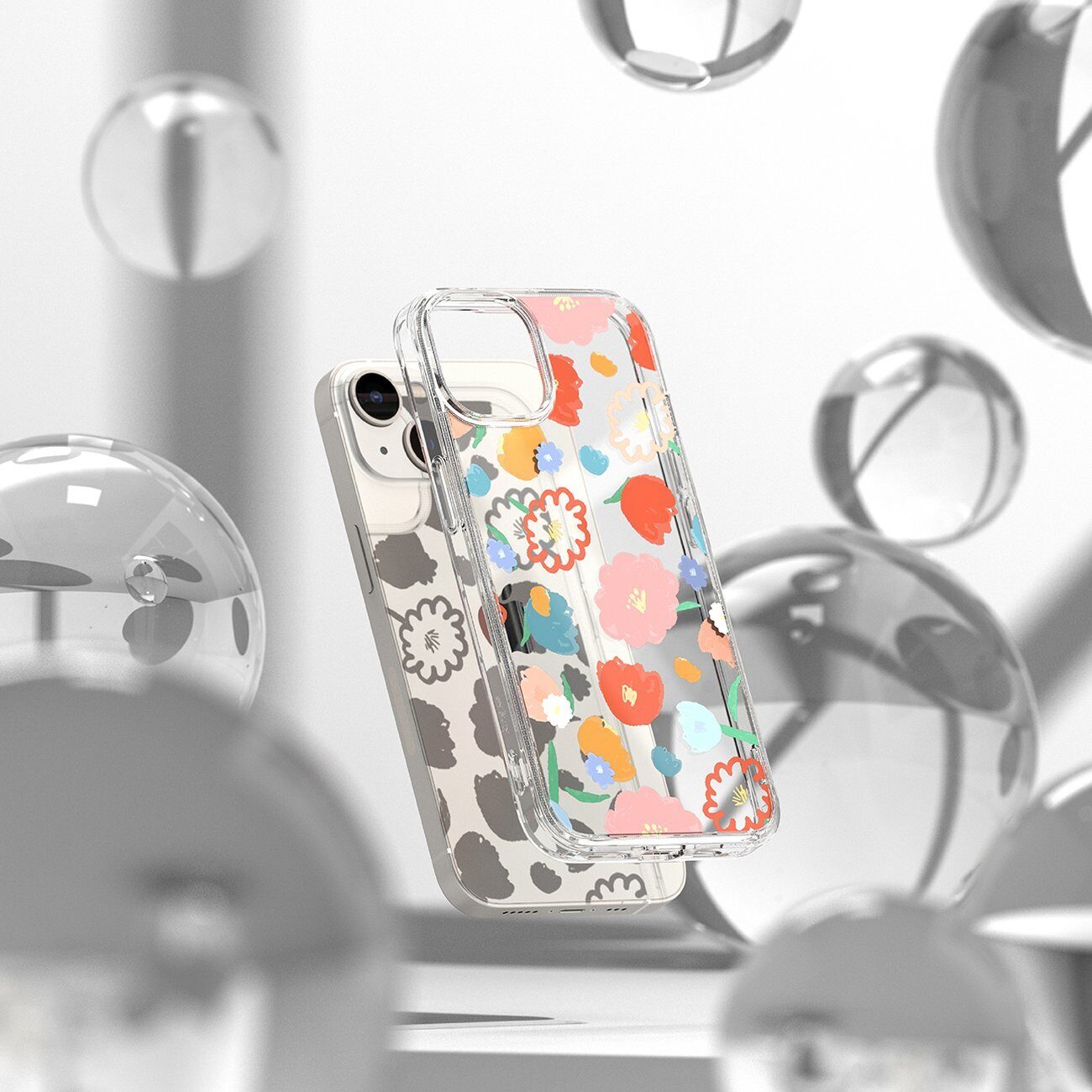 Ringke Fusion Design Armored Sleeve Cover with Gel Frame for iPhone 14 Plus transparent (Floral) (FD637E31) - imagine 3