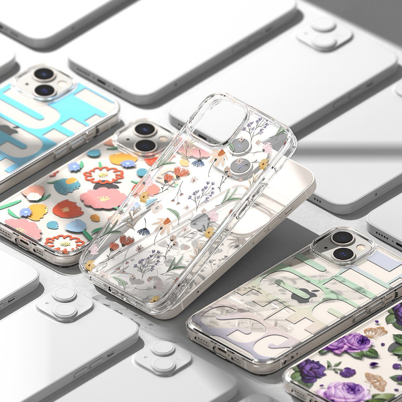 Ringke Fusion Design Armored Sleeve Cover with Gel Frame for iPhone 14 Plus transparent (Floral) (FD637E31) - imagine 4