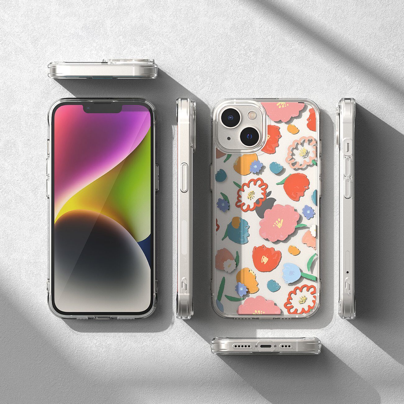 Ringke Fusion Design Armored Sleeve Cover with Gel Frame for iPhone 14 Plus transparent (Floral) (FD637E31) - imagine 9