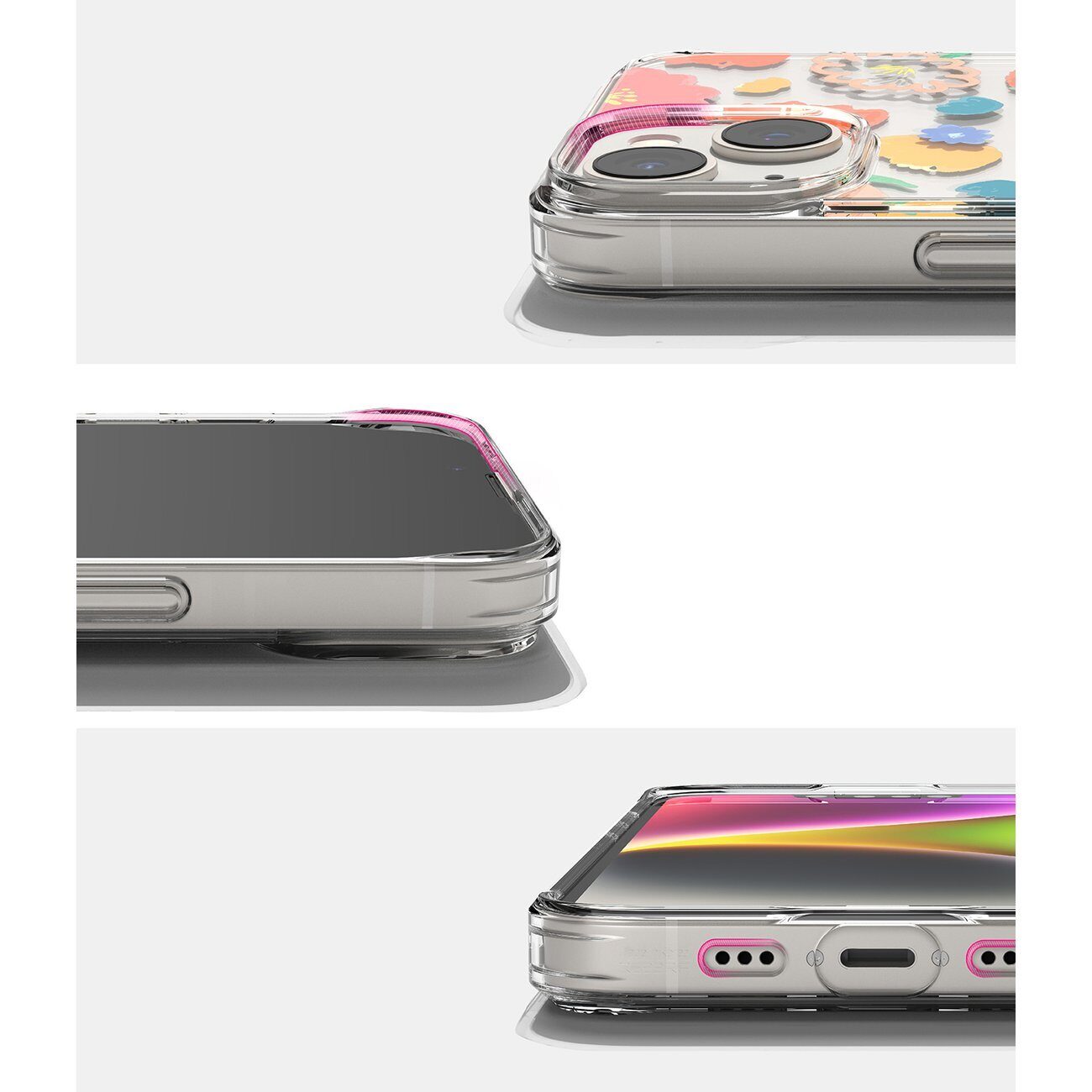 Ringke Fusion Design Armored Sleeve Cover with Gel Frame for iPhone 14 Plus transparent (Floral) (FD637E31) - imagine 10