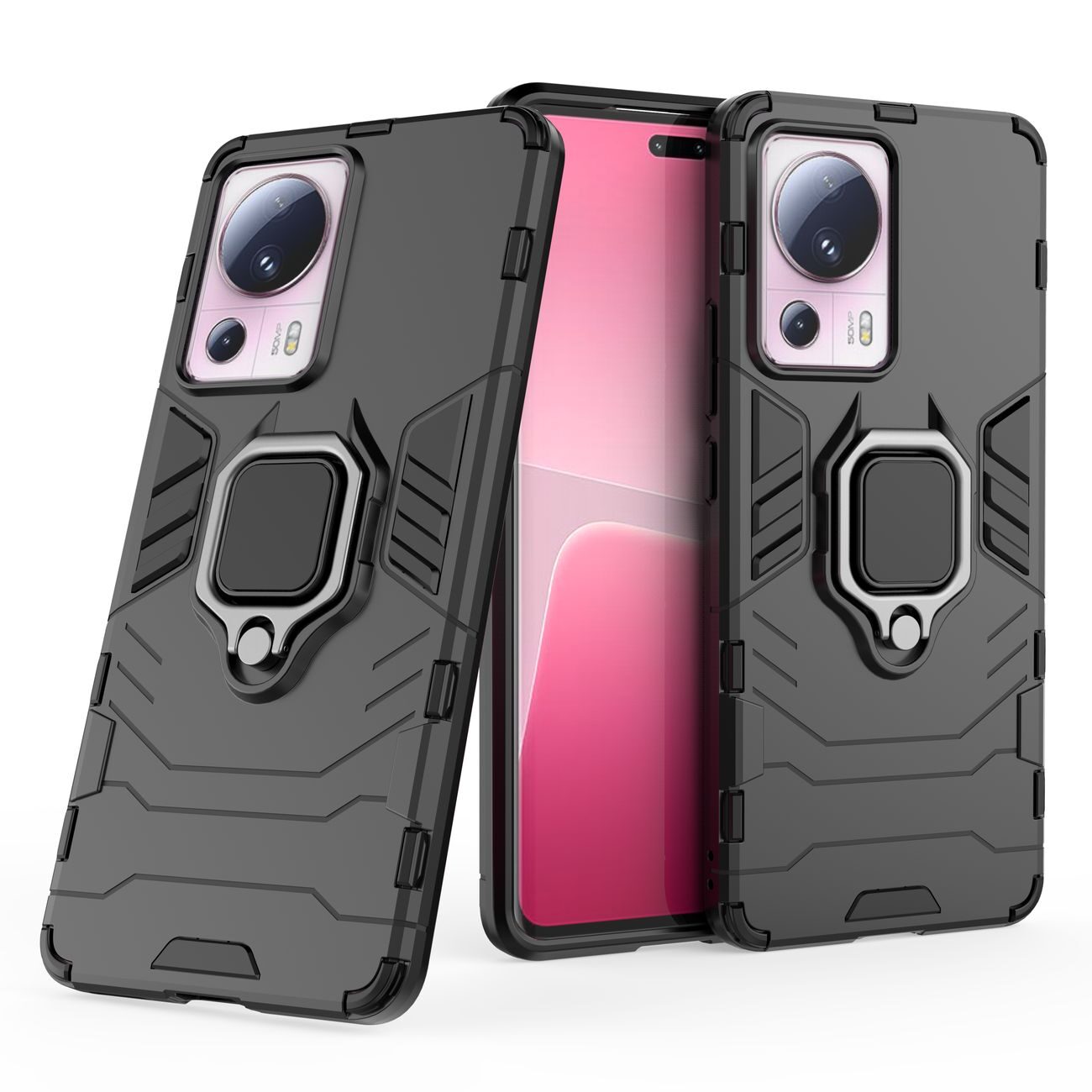 Ring Armor case for Xiaomi 13 Lite armored cover magnetic holder ring black - imagine 2