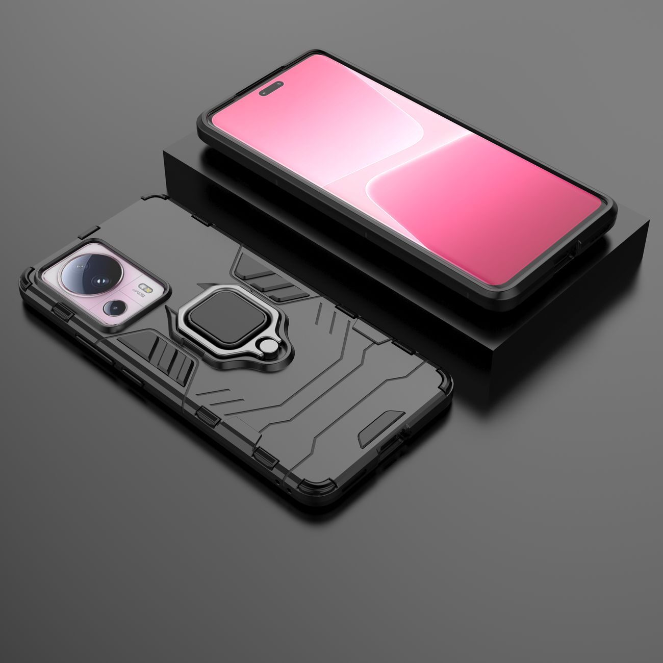 Ring Armor case for Xiaomi 13 Lite armored cover magnetic holder ring black - imagine 5