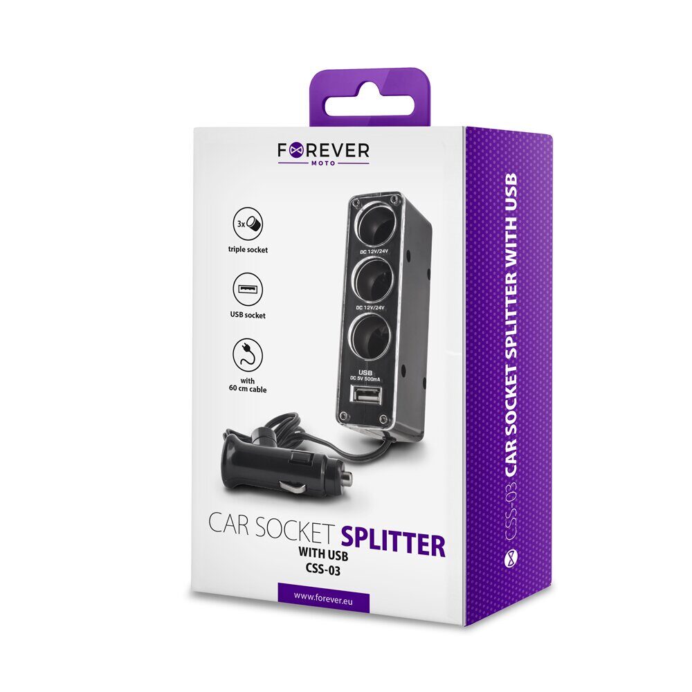 Forever socket splitter 3in1 with USB cable CSS-03 - imagine 2