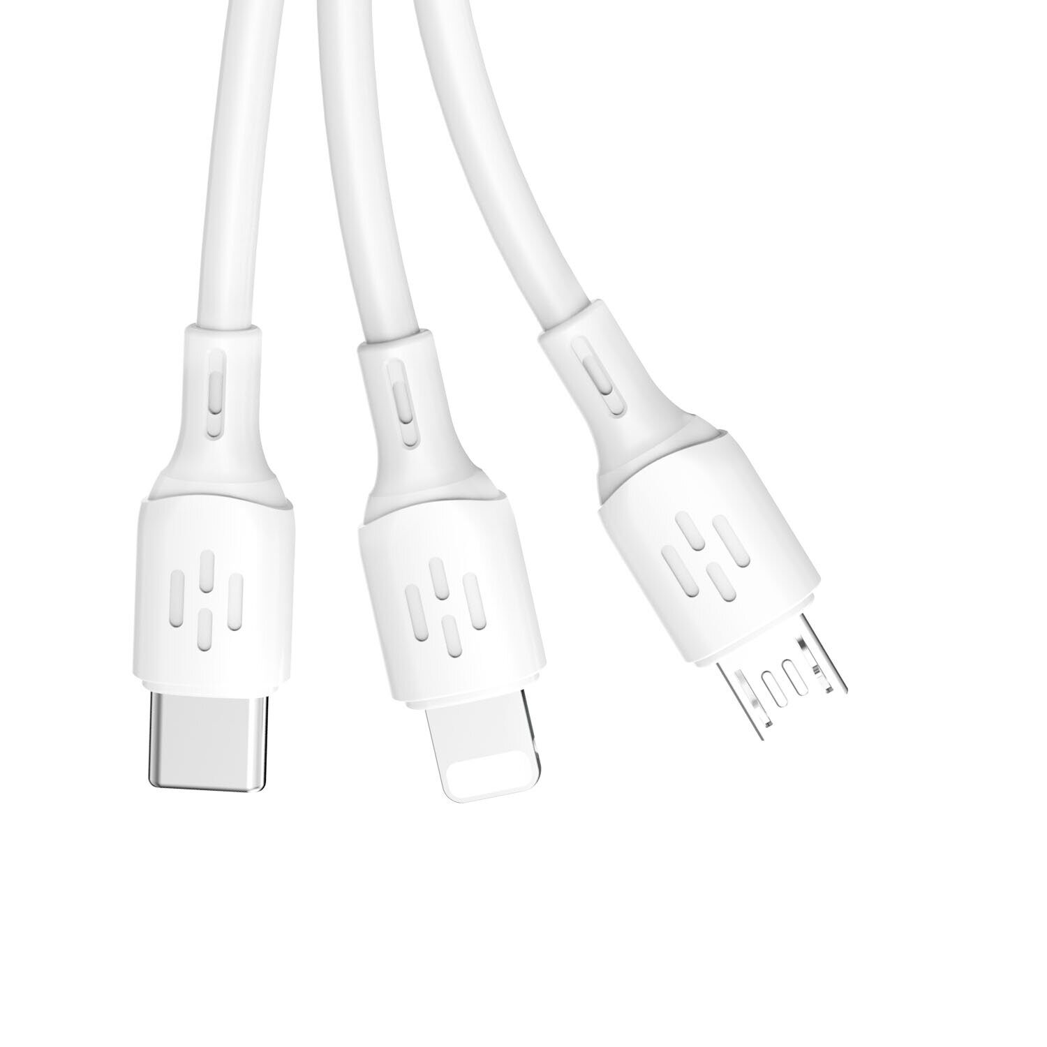 Dudao L8A-3in1 USB-A - USB-C / micro USB / Lightning 480Mb/s Cable 1.2m - White - imagine 2