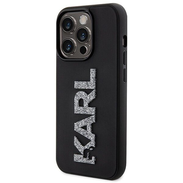 Karl Lagerfeld 3D Rubber Glitter Logo iPhone 15 Pro Case - Black - imagine 2
