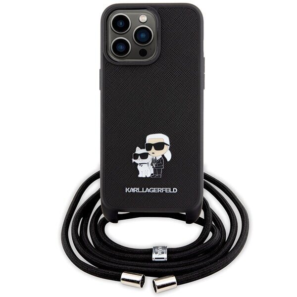 Karl Lagerfeld Crossbody Saffiano Metal Pin Karl & Choupette Case for iPhone 15 Pro Max - Black - imagine 2