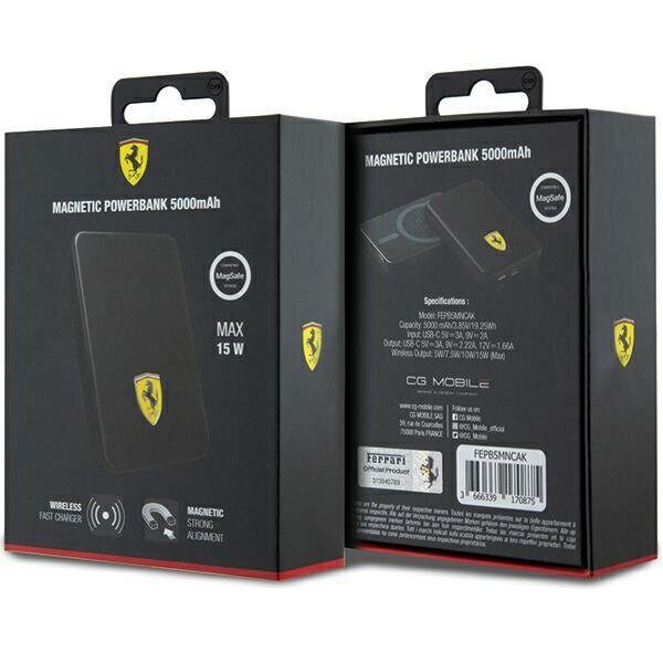 Powerbank Ferrari Metal Logo MagSafe 15W 5000mAh - black - imagine 5