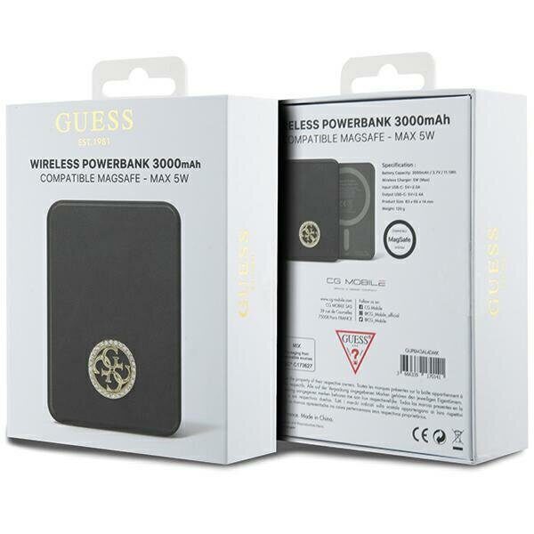 Guess MagSafe 4G Strassed Metal Logo induction power bank 5W 3000mAh - black - imagine 5