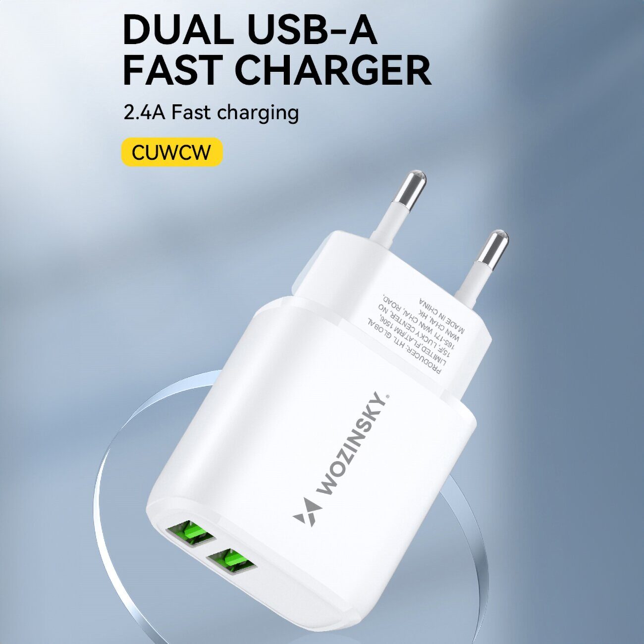Wozinsky CUWCW 2.4A 2 x USB-A Wall Charger - White - imagine 6