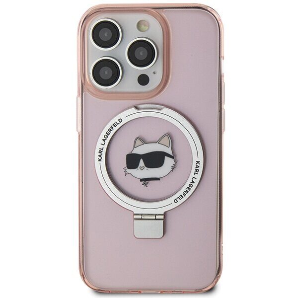 Karl Lagerfeld KLHMP15LHMRSCHP iPhone 15 Pro 6.1" pink/pink hardcase Ring Stand Choupette Head MagSafe - imagine 3