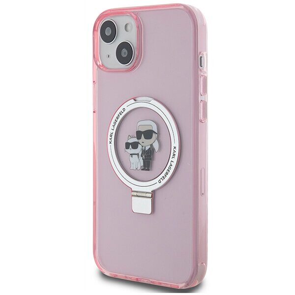 Karl Lagerfeld KLHMP15SHMRSKCP iPhone 15 6.1" pink/pink hardcase Ring Stand Karl&Choupette MagSafe - imagine 2