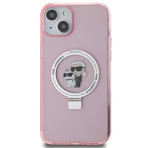 Karl Lagerfeld KLHMP15SHMRSKCP iPhone 15 6.1" pink/pink hardcase Ring Stand Karl&Choupette MagSafe - imagine 3