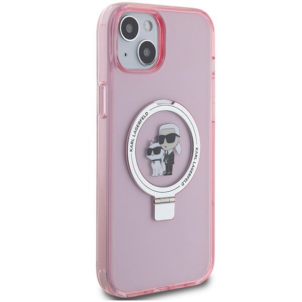 Karl Lagerfeld KLHMP15SHMRSKCP iPhone 15 6.1" pink/pink hardcase Ring Stand Karl&Choupette MagSafe - imagine 4