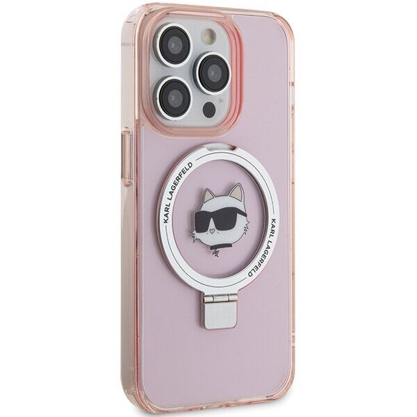 Karl Lagerfeld KLHMP15XHMRSCHP iPhone 15 Pro Max 6.7" pink/pink hardcase Ring Stand Choupette Head MagSafe - imagine 4