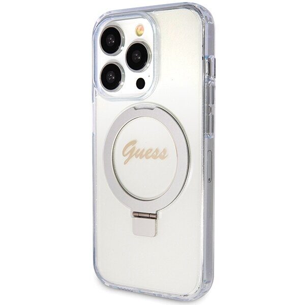 Guess Ring Stand Script Glitter MagSafe case for iPhone 15 Pro - transparent - imagine 2