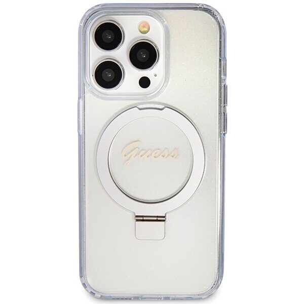 Guess Ring Stand Script Glitter MagSafe case for iPhone 15 Pro - transparent - imagine 3