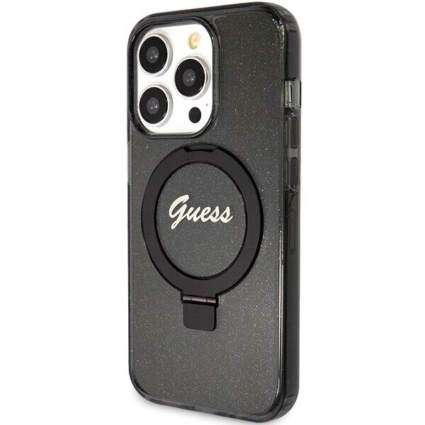 Guess Ring Stand Script Glitter MagSafe case for iPhone 15 Pro - black - imagine 2