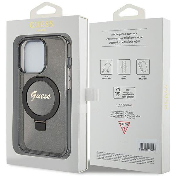 Guess Ring Stand Script Glitter MagSafe case for iPhone 15 Pro - black - imagine 8