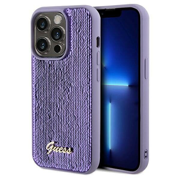 Guess Sequin Script Metal case for iPhone 14 Pro - purple