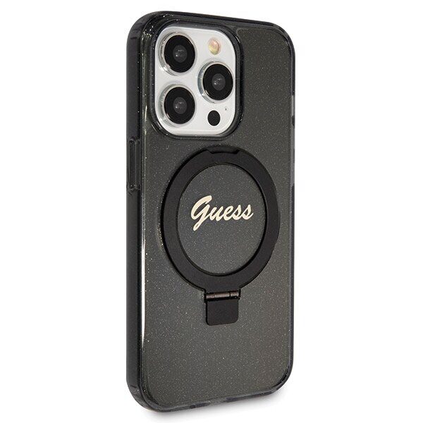 Guess Ring Stand Script Glitter MagSafe case for iPhone 14 Pro - black - imagine 4