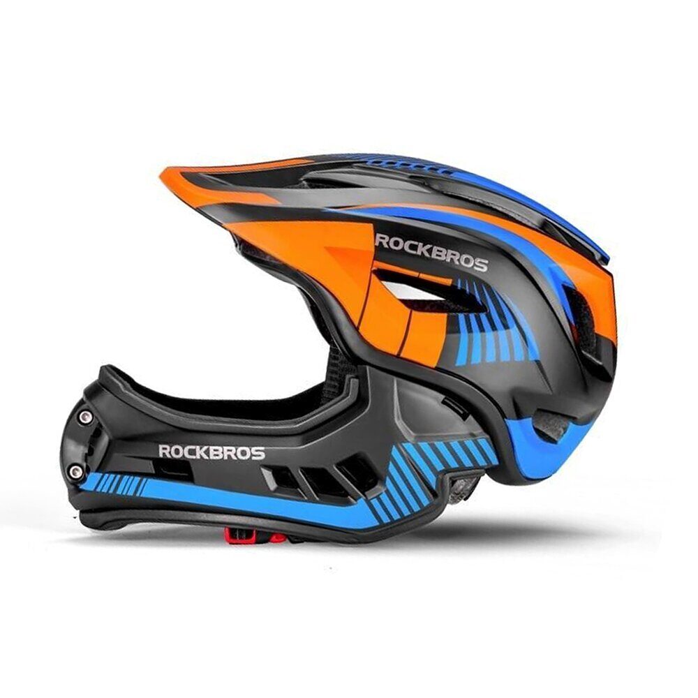Rockbros TT-32SOBL-M children's bicycle helmet with removable chinbar, size M - black and orange - imagine 2