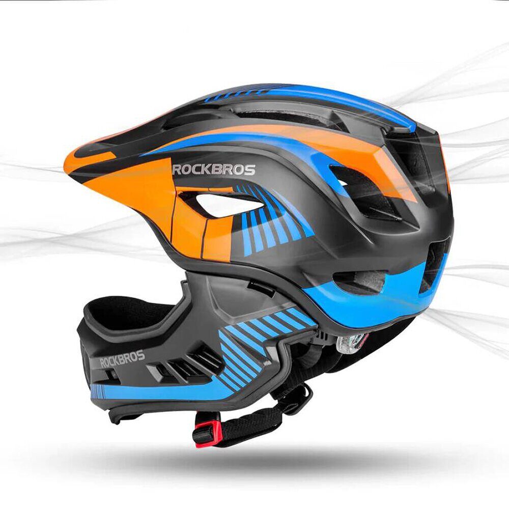Rockbros TT-32SOBL-M children's bicycle helmet with removable chinbar, size M - black and orange - imagine 4