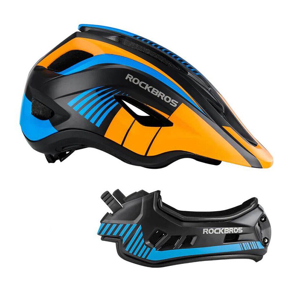 Rockbros TT-32SOBL-M children's bicycle helmet with removable chinbar, size M - black and orange - imagine 5