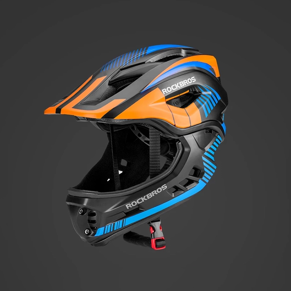 Rockbros TT-32SOBL-M children's bicycle helmet with removable chinbar, size M - black and orange - imagine 6