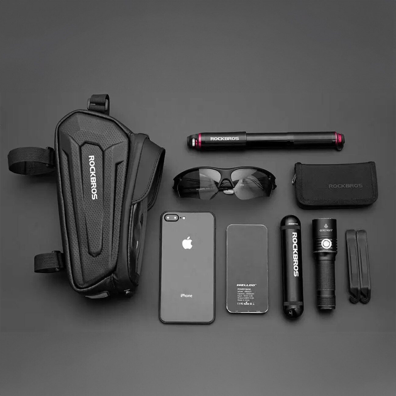 Rockbros B68 Bike Pannier for Frame, Armored, with Phone Pocket and Cover, 1.7L - Black - imagine 6