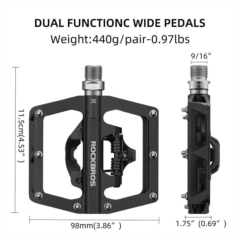Rockbros PD15-BK Aluminum Alloy Bicycle Pedals - Black - imagine 5