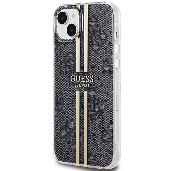 Guess IML 4G Gold Stripe case for iPhone 15 Plus / 14 Plus - black - imagine 2