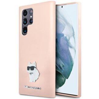 Karl Lagerfeld Silicone Choupette Metal Pin case for Samsung Galaxy S23 Ultra - pink