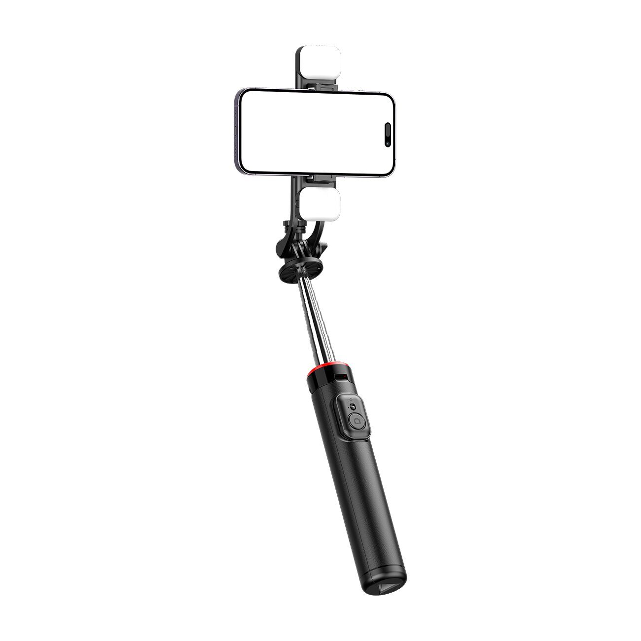 Selfie stick WC13YDS telescopic tripod 1.3m with double lamp and phone holder - black - imagine 2