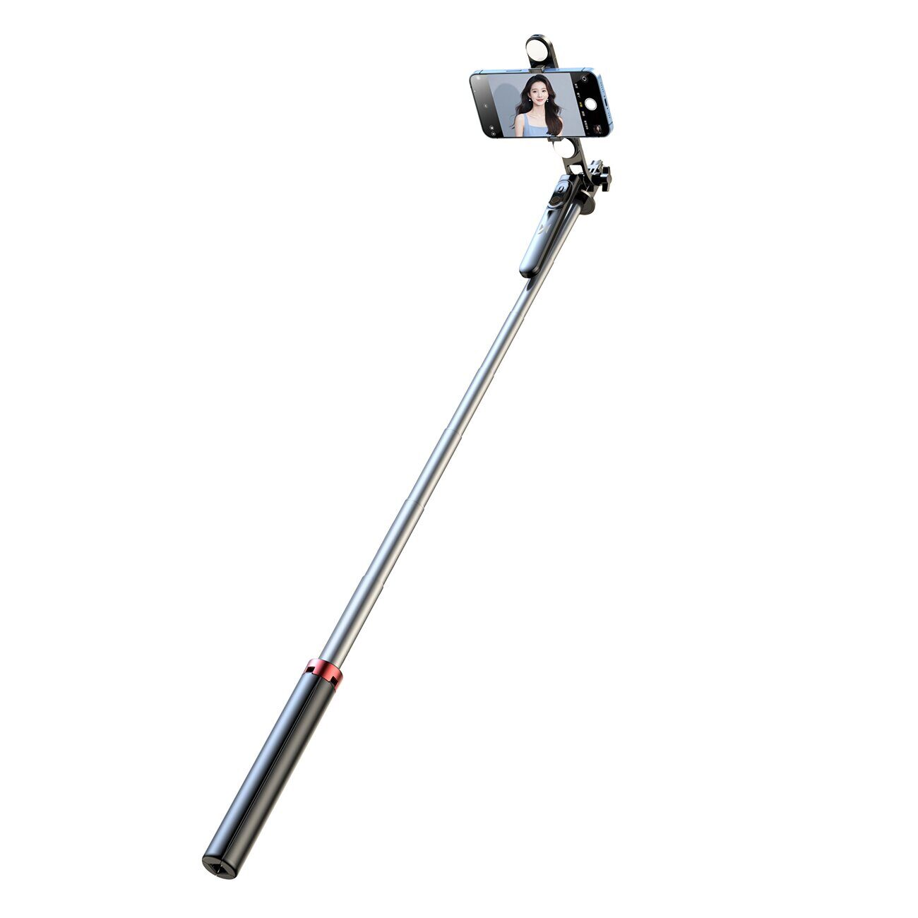 Selfie stick WH181D-Y1S 1.75m aluminum alloy telescopic tripod with dual lamp and phone holder - black - imagine 3