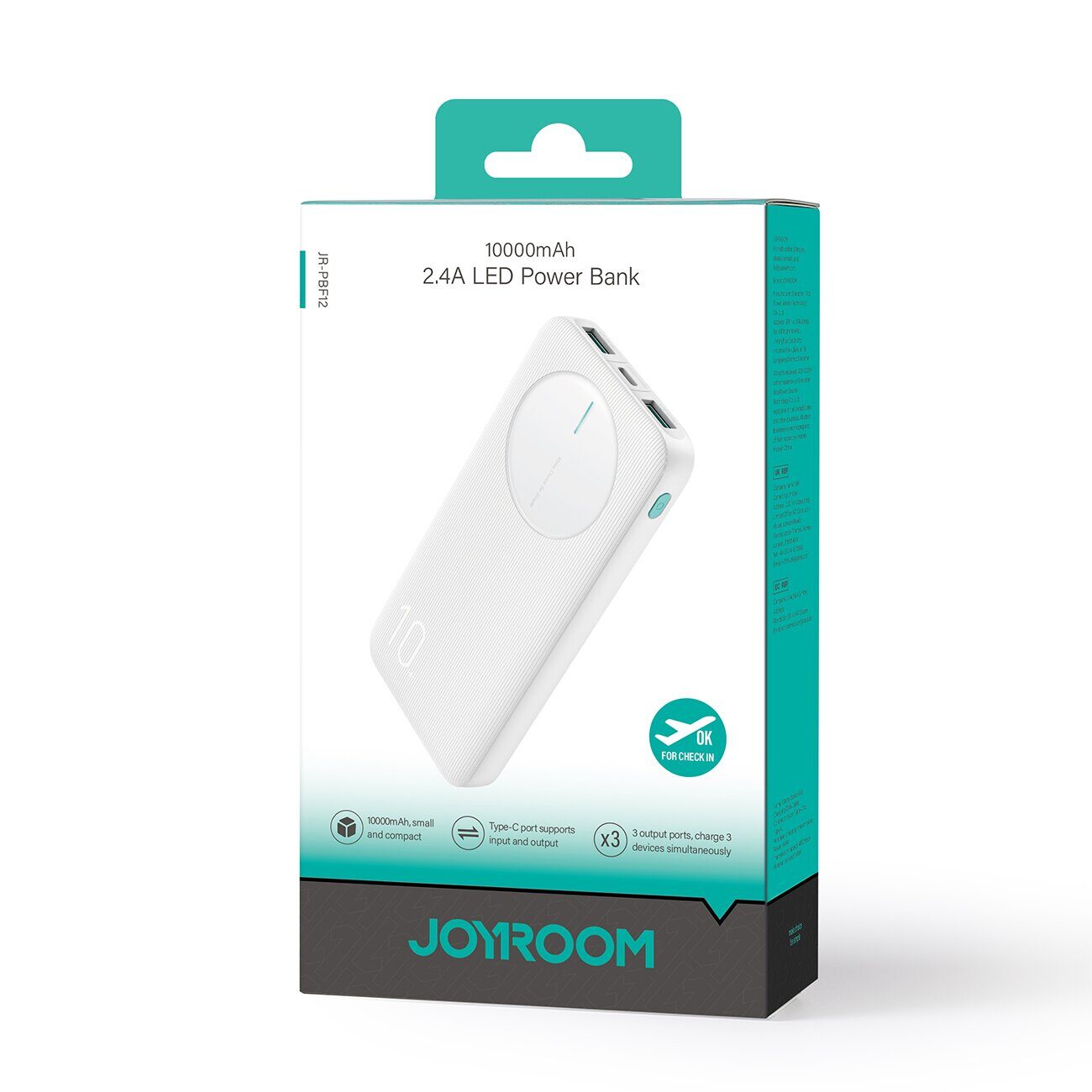 Powerbank Joyroom JR-PBF12 10000mAh 2.4A 2x USB-A 1x USB-C - white - imagine 7