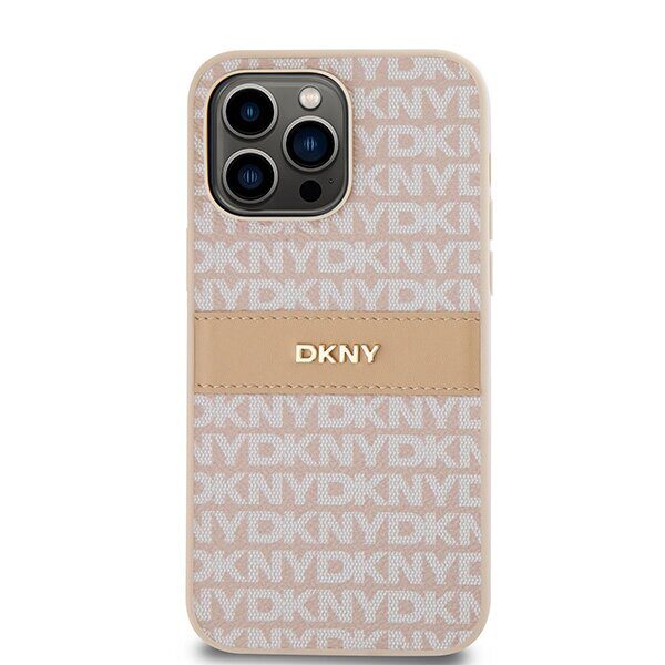 DKNY Leather Mono Stripe & Metal Logo case for iPhone 14 Pro - pink - imagine 3