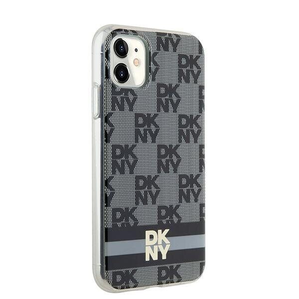 DKNY IML Checkered Mono Pattern & Printed Stripes MagSafe Case for iPhone 11 / Xr - Black - imagine 2