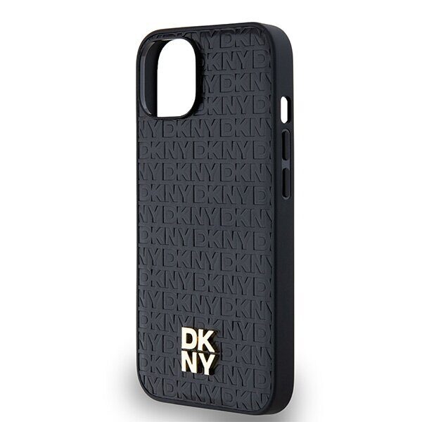 DKNY Leather Monogram Pattern Metal Logo MagSafe Case for iPhone 15/14/13 - Black - imagine 6