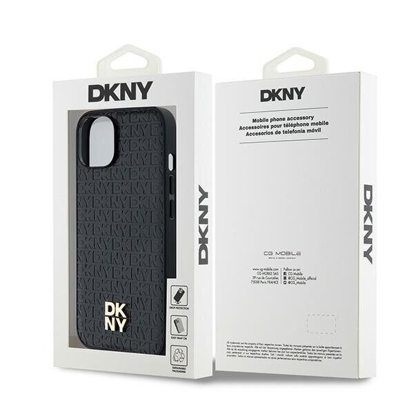 DKNY Leather Monogram Pattern Metal Logo MagSafe Case for iPhone 15/14/13 - Black - imagine 8