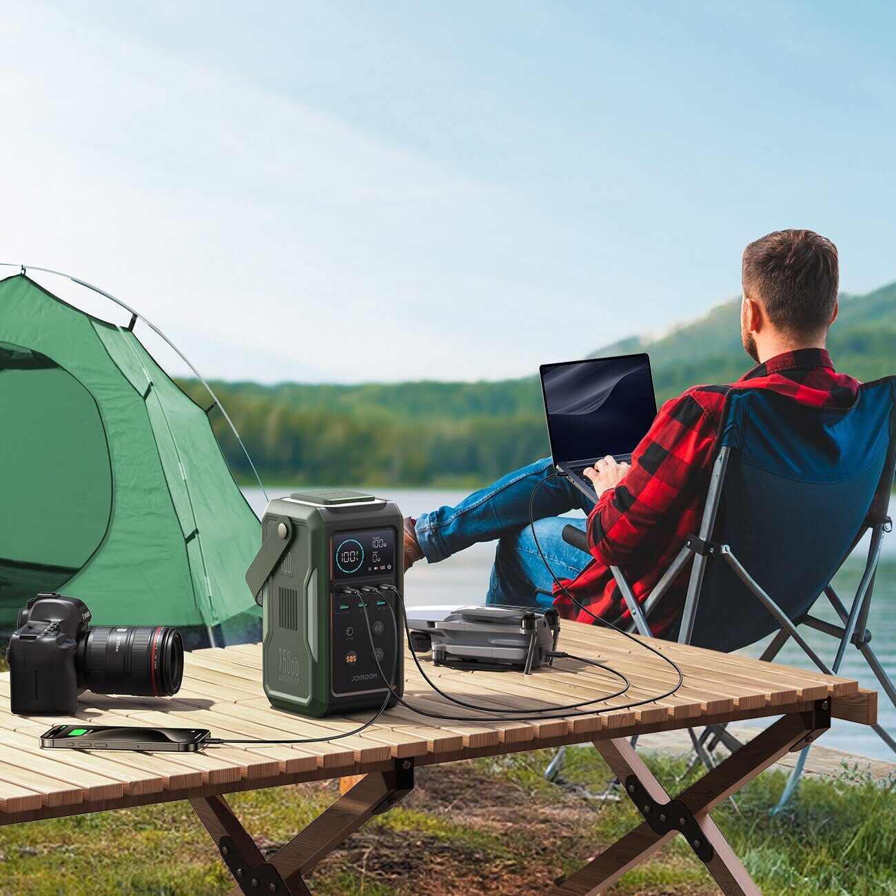 Powerbank Joyroom JR-PBF10 75000mAh 100W 3x USB-C 3x USB-A with foldable flashlight and handle - green - imagine 8