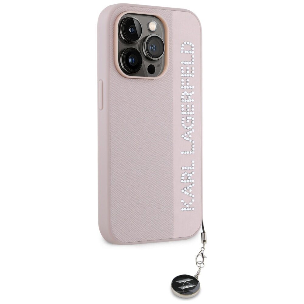 Karl Lagerfeld Saffiano Rhinestones & Charm case for iPhone 15 Pro - pink - imagine 4