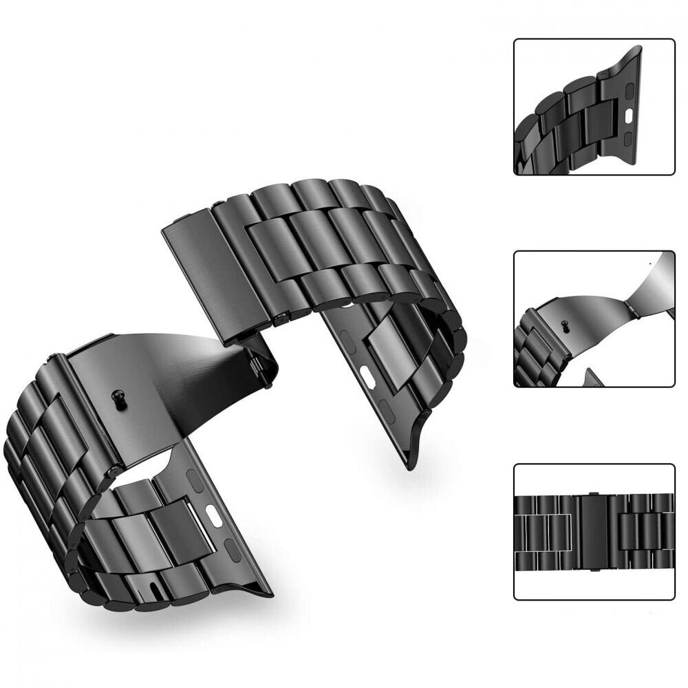 Tech-Protect Stainless Bracelet for Apple Watch 4 / 5 / 6 / 7 / 8 / 9 / SE / Ultra 1 / 2 (42/44/45/49 mm) - Black - imagine 2