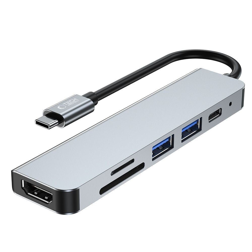HUB Tech-Protect V4 6in1 USB-C - USB-A 3.0 / USB-A 2.0 / USB-C / HDMI / micro SD / TF / SD card reader - gray - imagine 4
