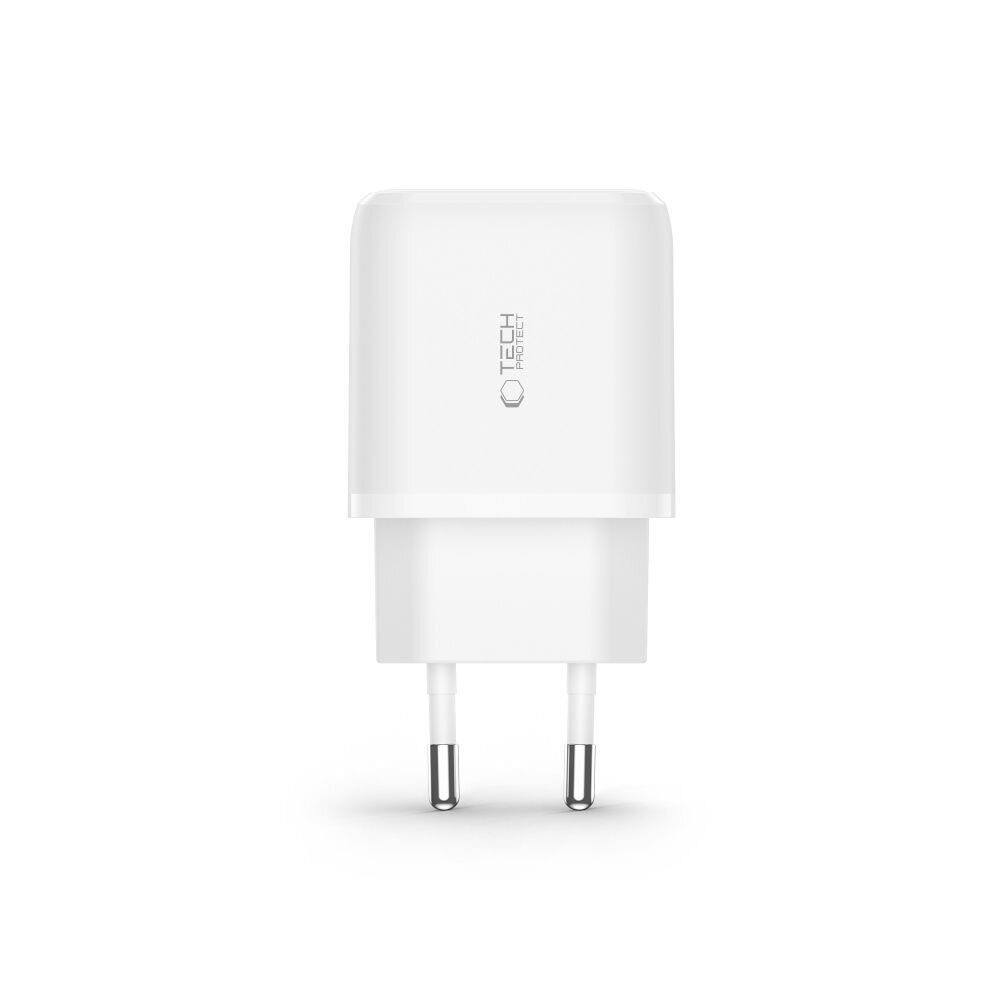 Tech-Protect C20W USB-C PD 20W / USB-A QC 3.0 Charger with USB-C / Lightning Cable - White - imagine 3