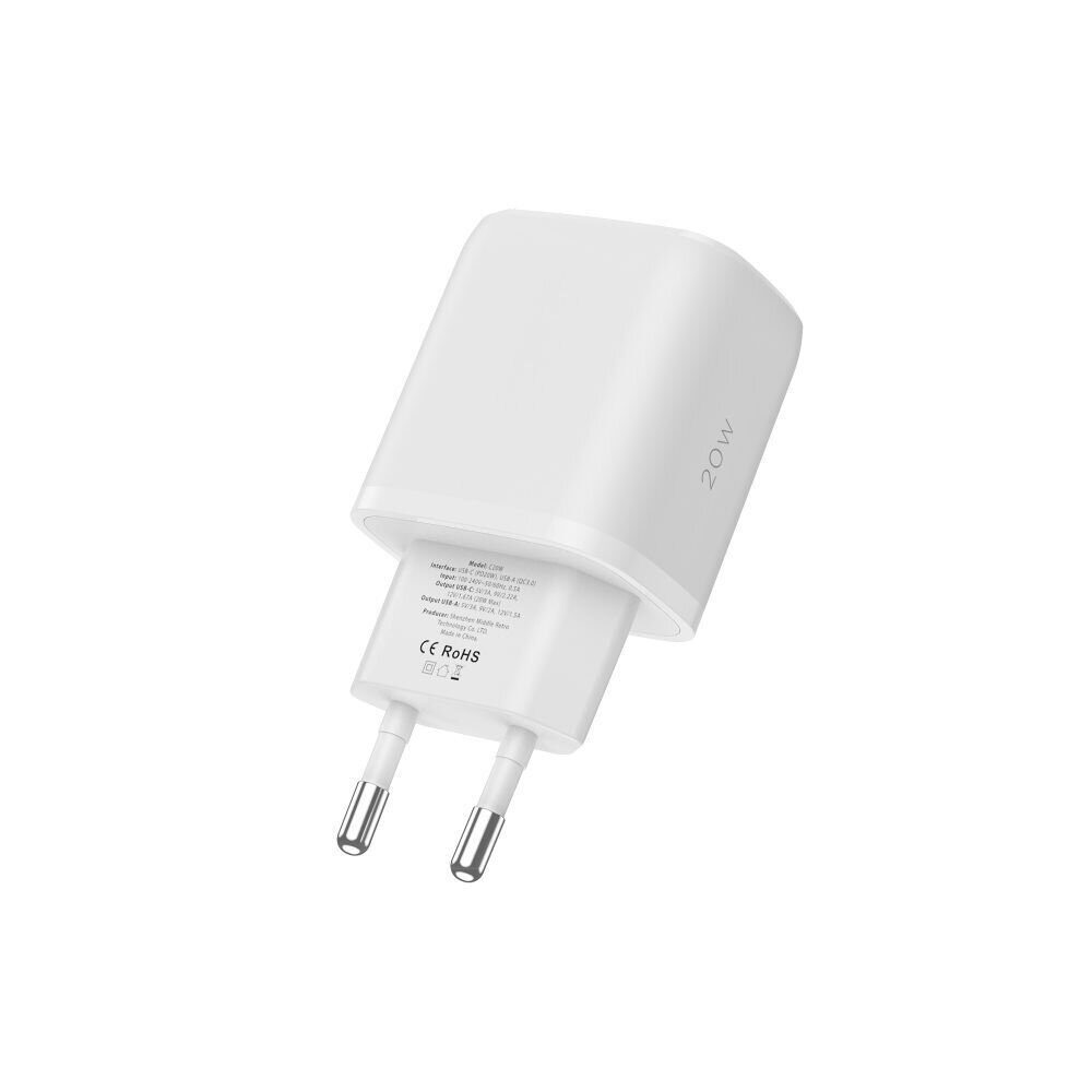 Tech-Protect C20W USB-C PD 20W / USB-A QC 3.0 Charger with USB-C / Lightning Cable - White - imagine 5