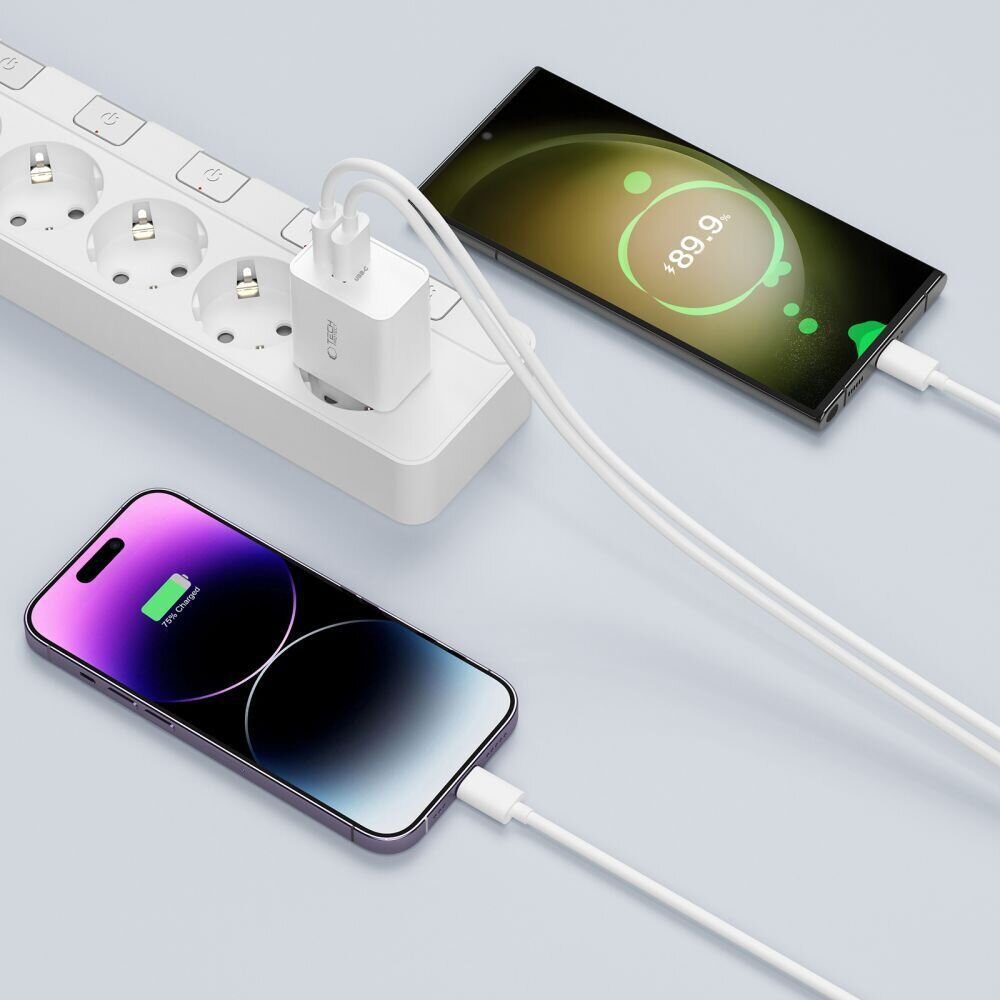 Tech-Protect C35W 2x USB-C PD 35W Wall Charger with USB-C / Lightning Cable - White - imagine 8
