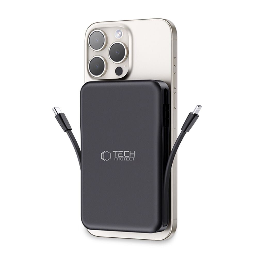 Tech-Protect LifeMag PB31 Power Bank with MagSafe 10000mAh 15W USB-C / USB-A / Built-in USB-C / Lightning Cables - Black - imagine 9