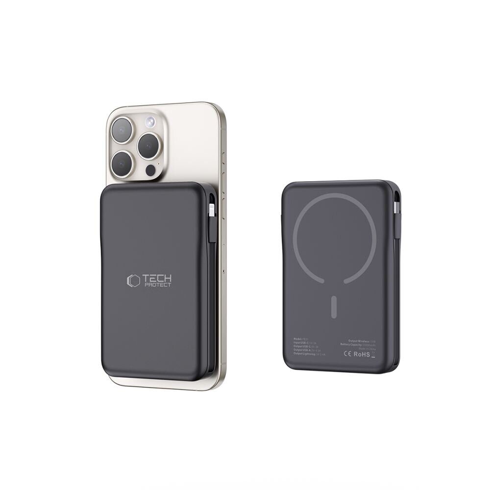 Tech-Protect LifeMag PB31 Power Bank with MagSafe 10000mAh 15W USB-C / USB-A / Built-in USB-C / Lightning Cables - Black - imagine 5